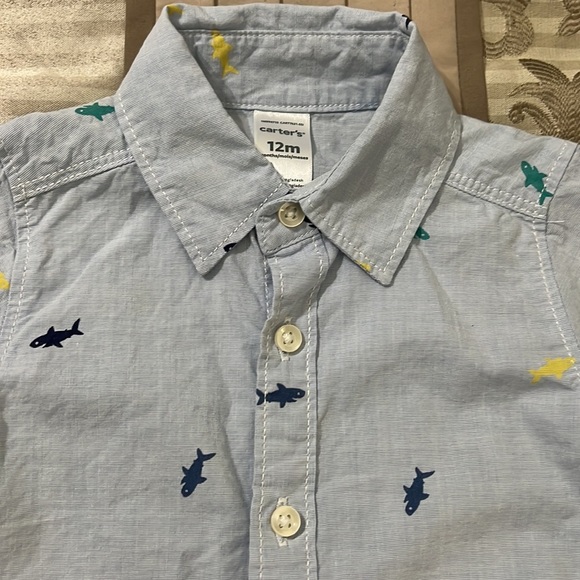 Carters Boys Toddlers Button Down Shirt & Shorts 100% Cotton 12 Mos - Picture 3 of 7